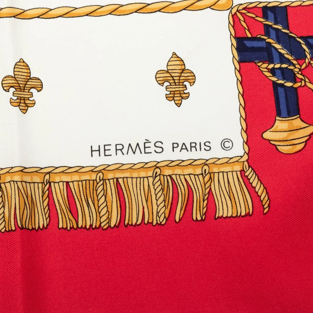 Hermès Vue Du Carrosse De La Galere La Reale Silk Scarf 90 Red Silk Good - Back View
