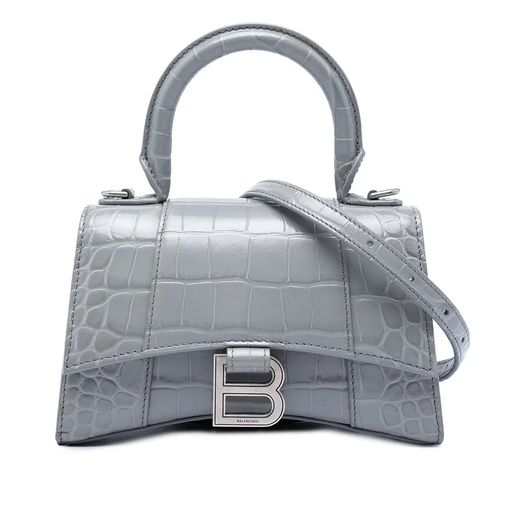 Balenciaga Croc Embossed Calfskin Hourglass Top Handle Bag XS MultiColor Leather Very good - Front View