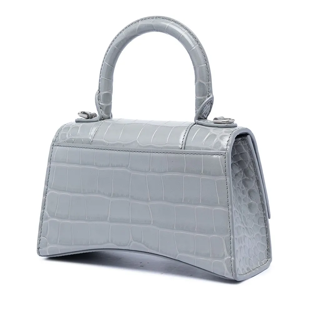 Balenciaga Croc Embossed Calfskin Hourglass Top Handle Bag XS MultiColor Leather Very good - Back View