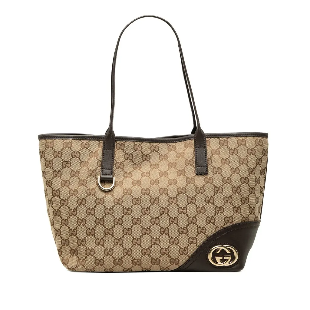 Gucci GG Canvas New Britt Tote Beige Canvas Good - Front View
