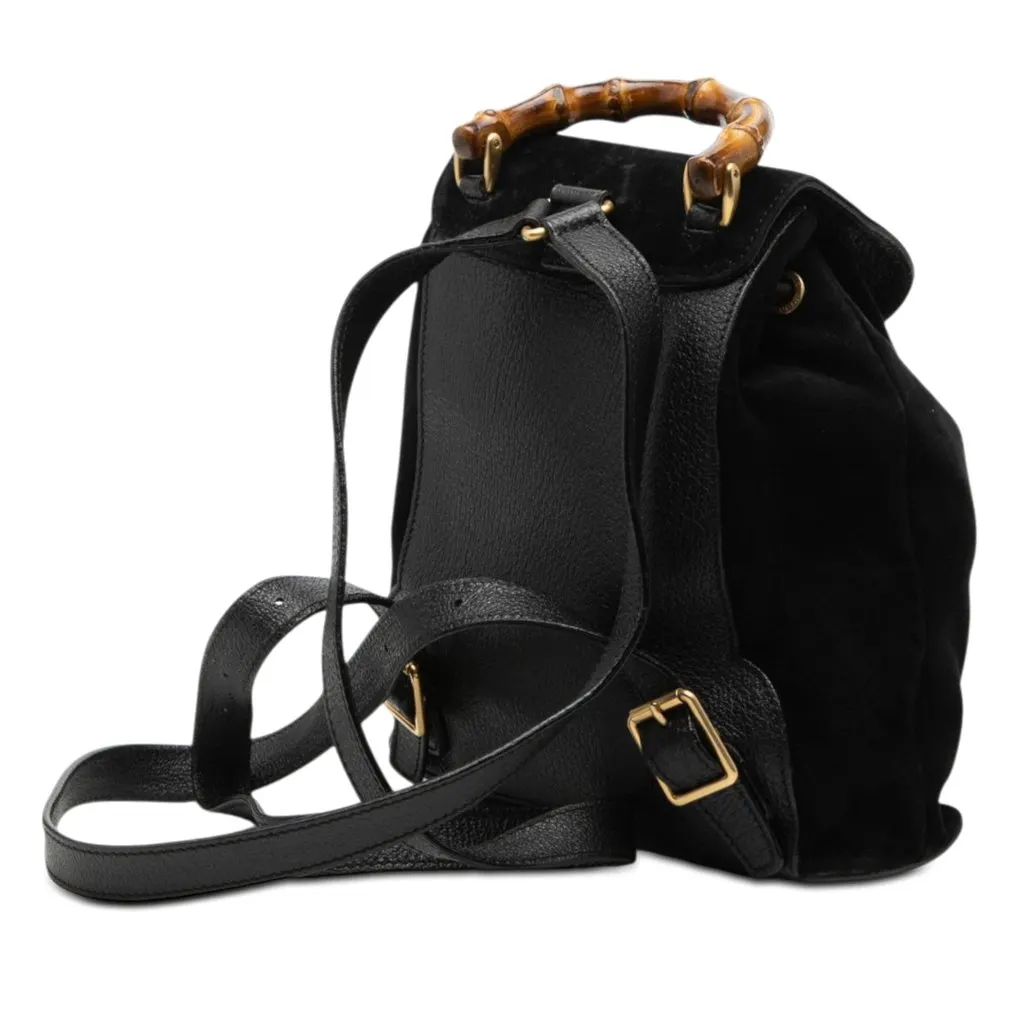 Gucci Suede Bamboo Backpack Black Leather Very good - Back View