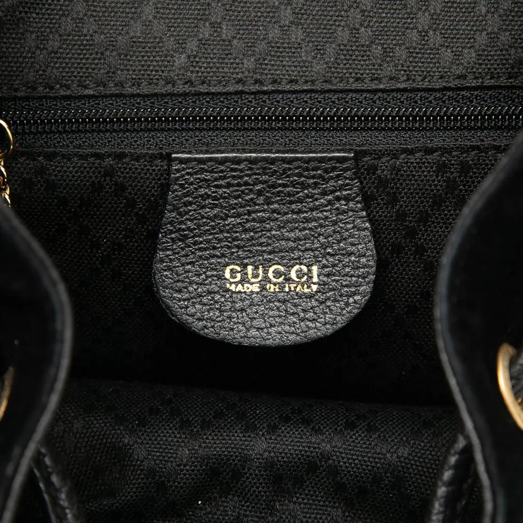 Gucci Suede Bamboo Backpack Black Leather Very good - Box View