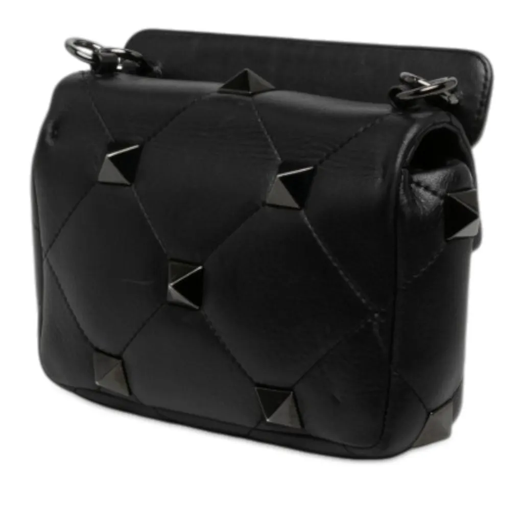 Valentino Small Nappa Monochrome Roman Stud Satchel Black Leather Very good - Back View