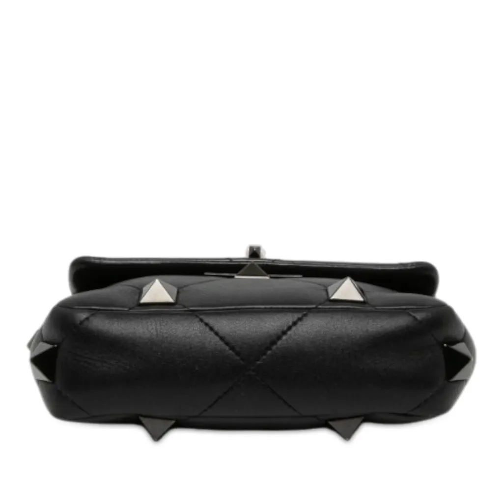 Valentino Small Nappa Monochrome Roman Stud Satchel Black Leather Very good - Inside View