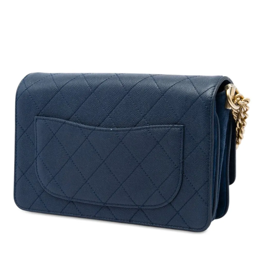 Chanel CC Stitched Caviar and Suede Lady Coco Flap Blue Leather Very good - Back View
