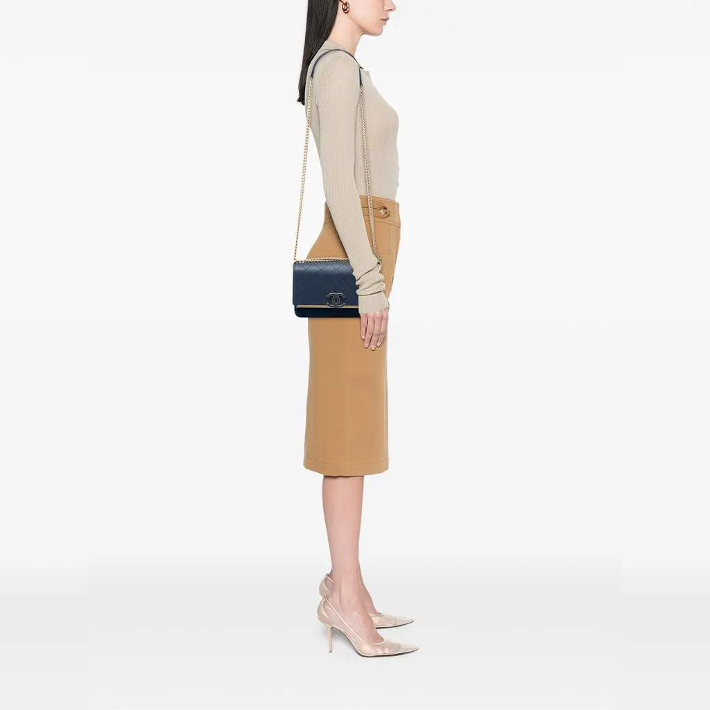 Chanel CC Stitched Caviar and Suede Lady Coco Flap Blue Leather Very good - Box View