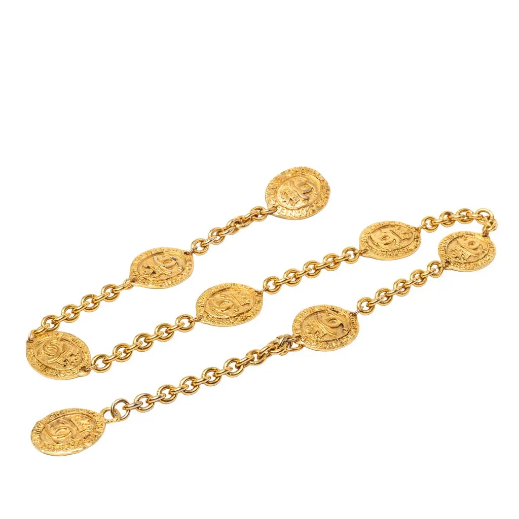 Chanel CC Gold Plated Medallion Chain Belt Gold Metal Very good - Front View