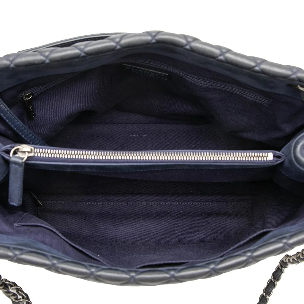 Chanel Large Quilted Calfskin New Bubble Tote Blue Leather Very good - Model View