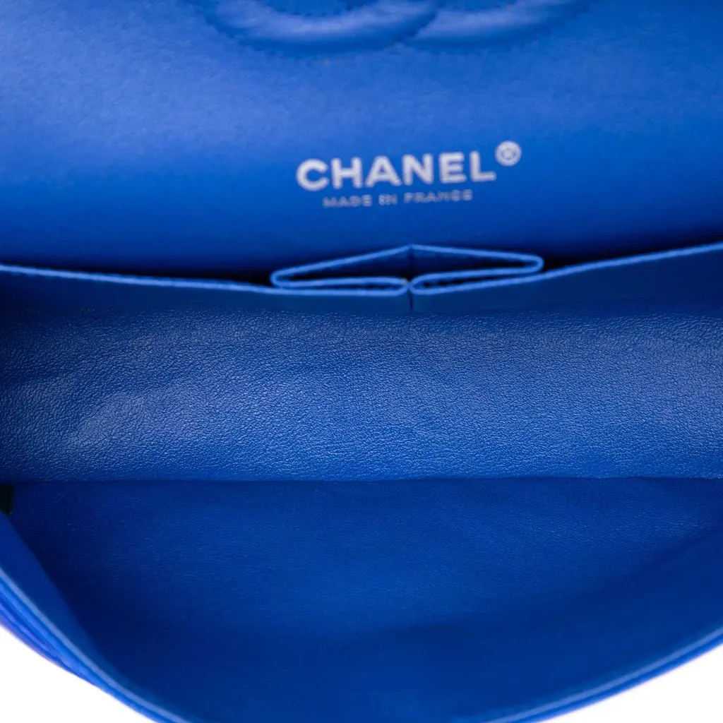 Chanel Medium Classic Lambskin Double Flap Blue Leather Very good - Model View