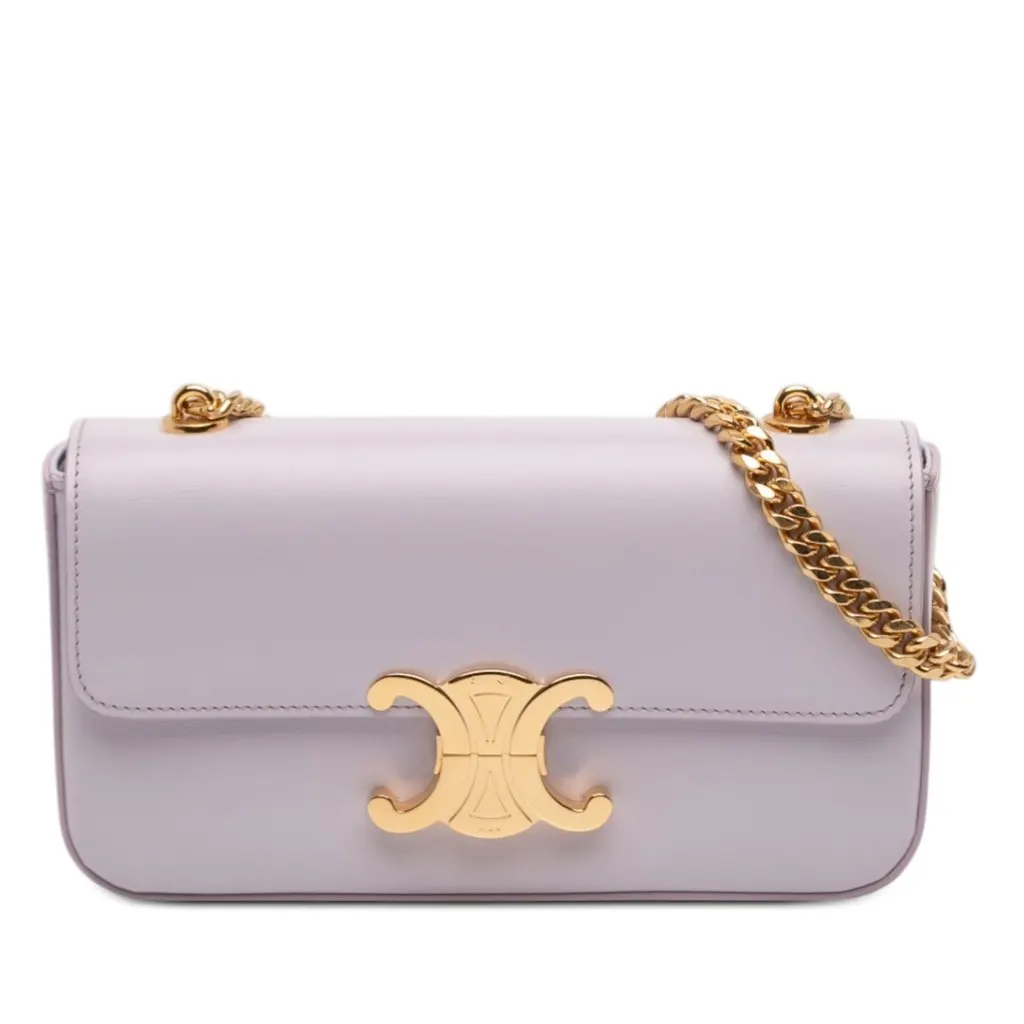 Celine Shiny Calfskin Claude Chain Shoulder Bag Purple Leather Very good - Front View