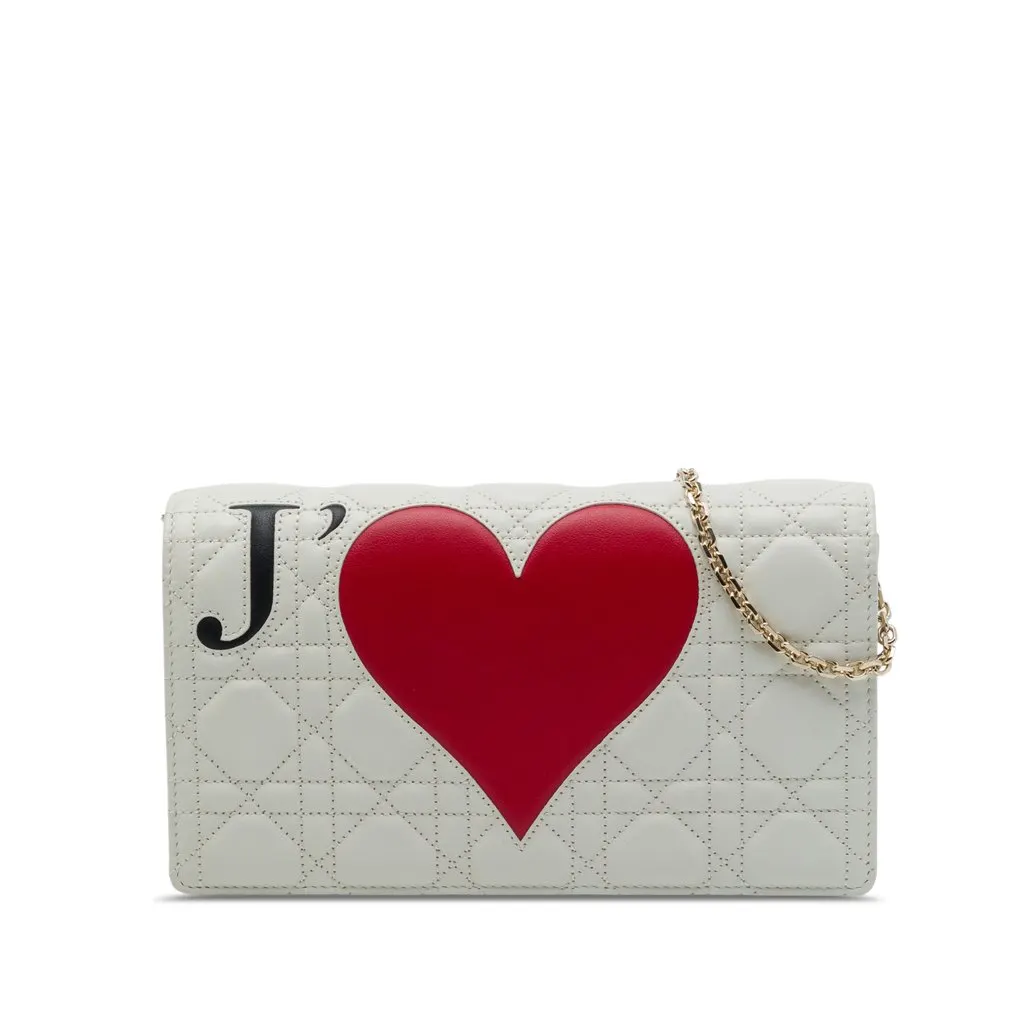 Dior DiorAmour Chinese Valentines Lambskin Cannage Lady Dior Clutch on Chain White Leather Very good - Front View