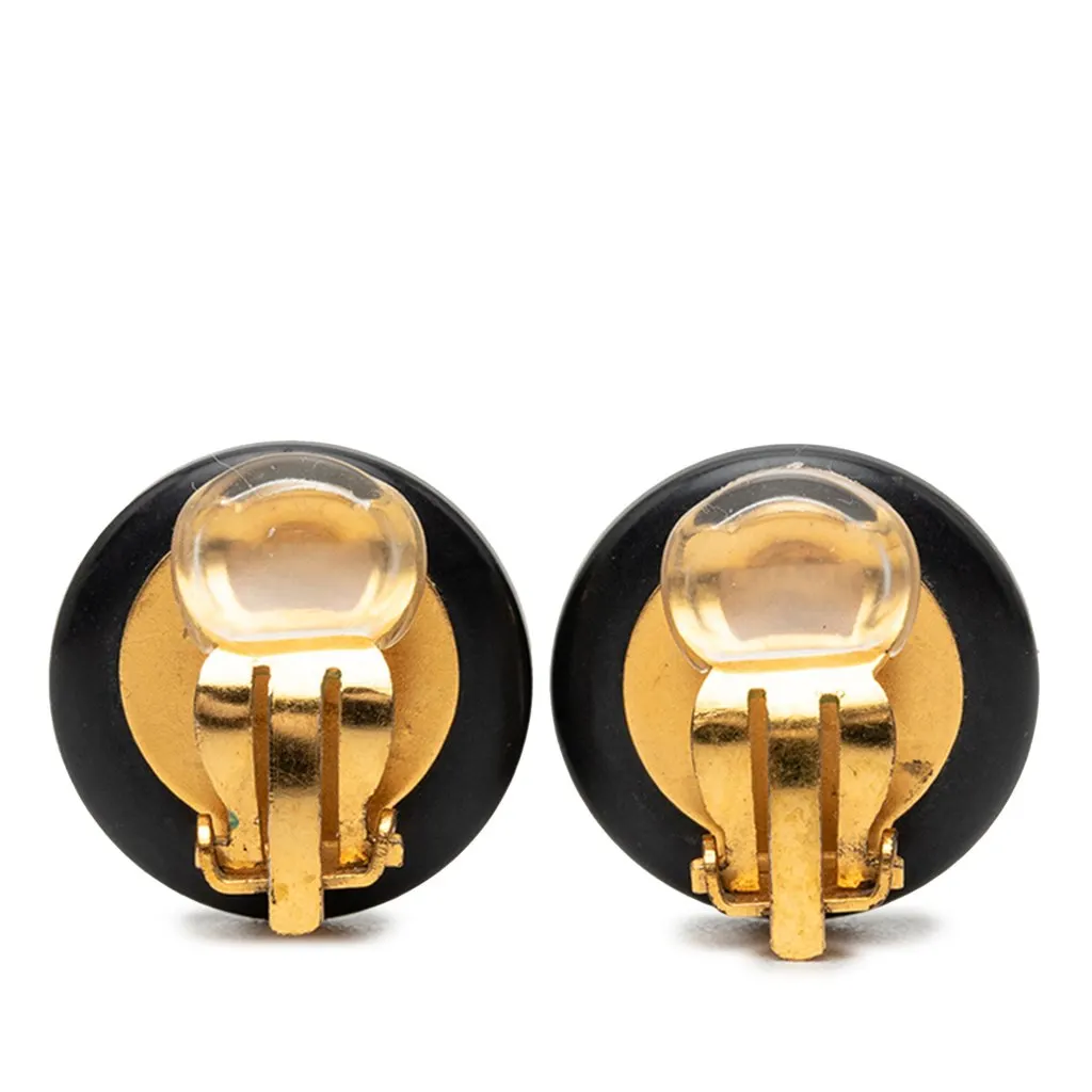 Chanel CC Resin and Gold Plated Button Clip On Earrings Black Plastic Very good - Back View