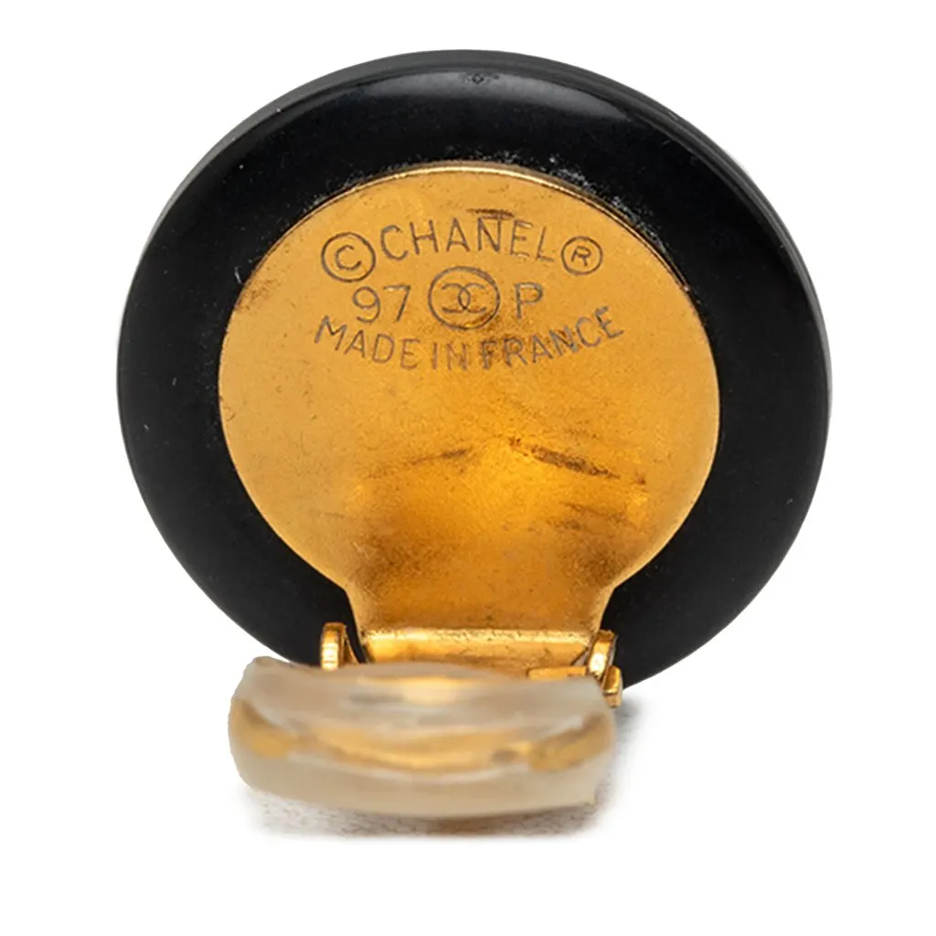 Chanel CC Resin and Gold Plated Button Clip On Earrings Black Plastic Very good - Inside View
