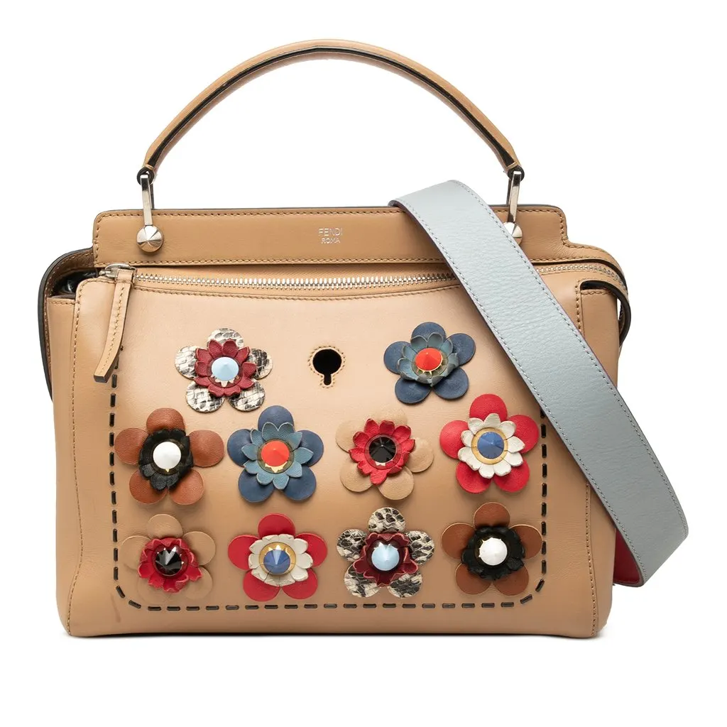 Fendi Medium Leather Flowerland Dotcom Satchel Brown Leather Good - Front View