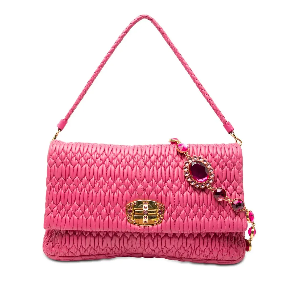 Miu Miu Matelasse Nappa Crystal Chain Satchel Pink Leather Very good - Front View