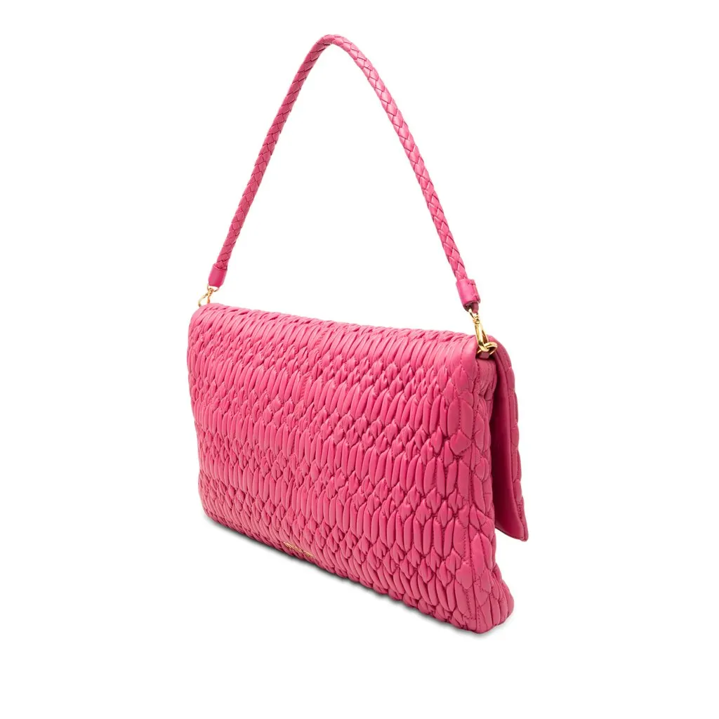 Miu Miu Matelasse Nappa Crystal Chain Satchel Pink Leather Very good - Back View