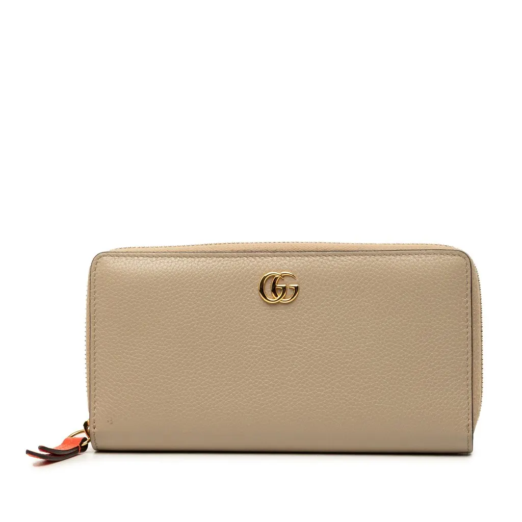 Gucci GG Marmont Calfskin Zip Around Wallet Beige Leather Very good - Front View