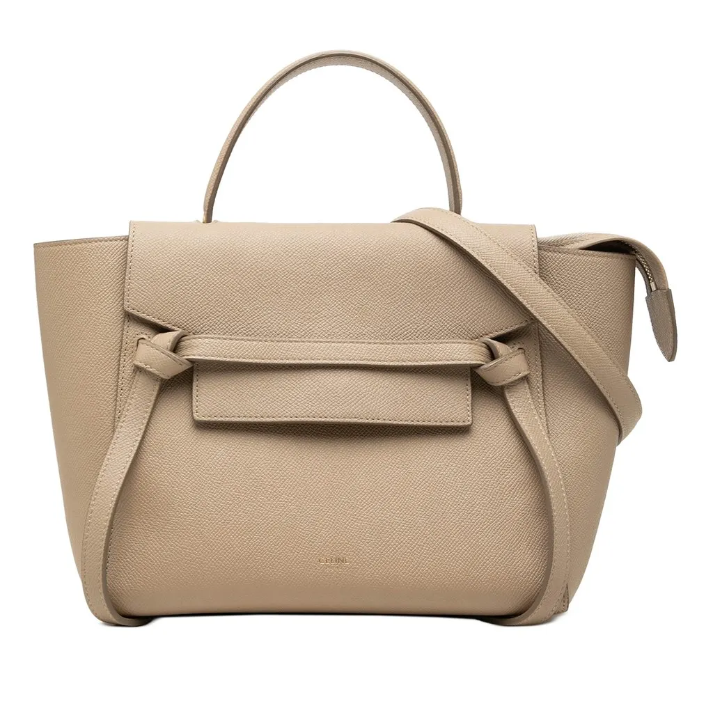 Celine Micro Grained Calfskin Belt Bag Beige Leather Very good - Front View