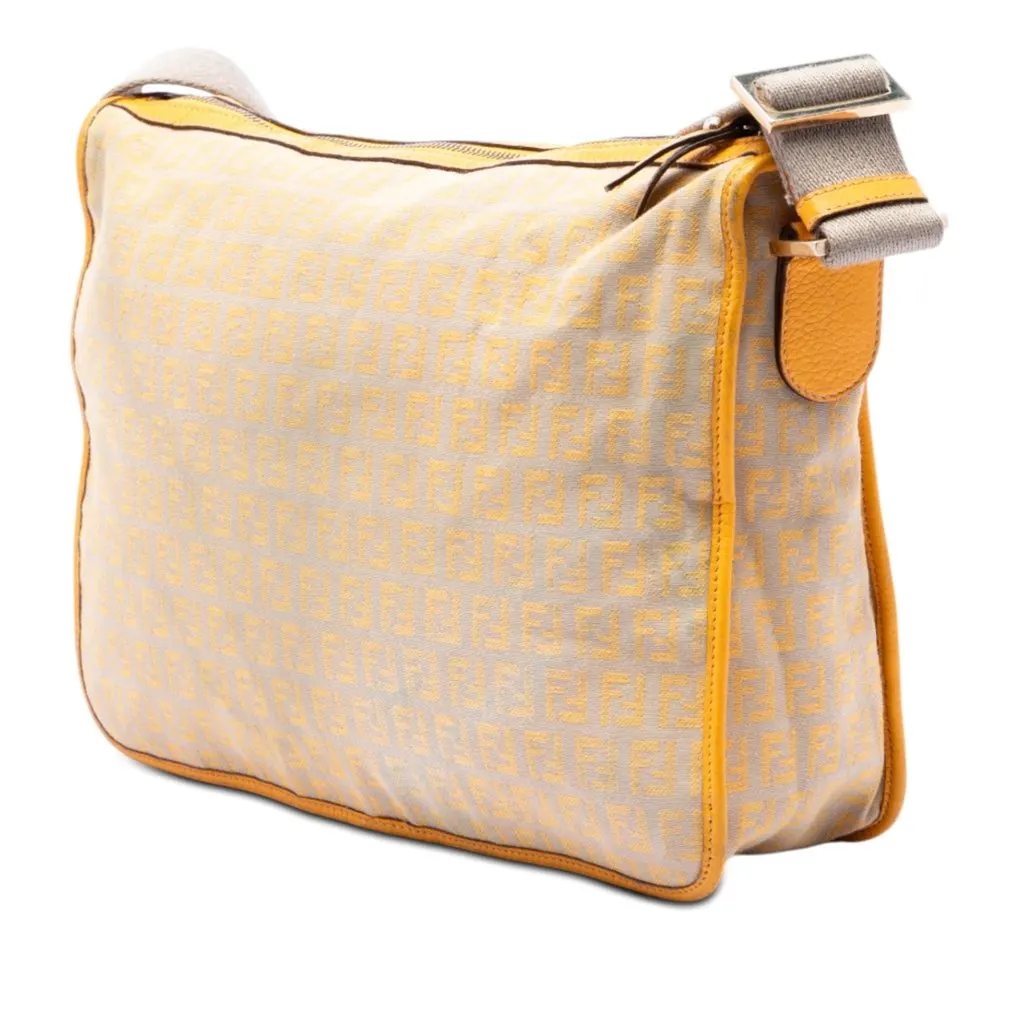 Fendi Zucchino Canvas F Charm Crossbody Beige Very good - Back View