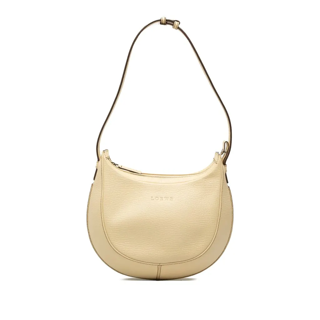 LOEWE Embossed Leather Logo Hobo White Leather Very good - Front View