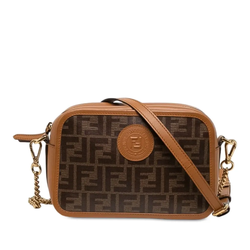 Fendi Glazed Fabric Vitello Century FF 1974 Camera Bag Brown Canvas Very good - Front View