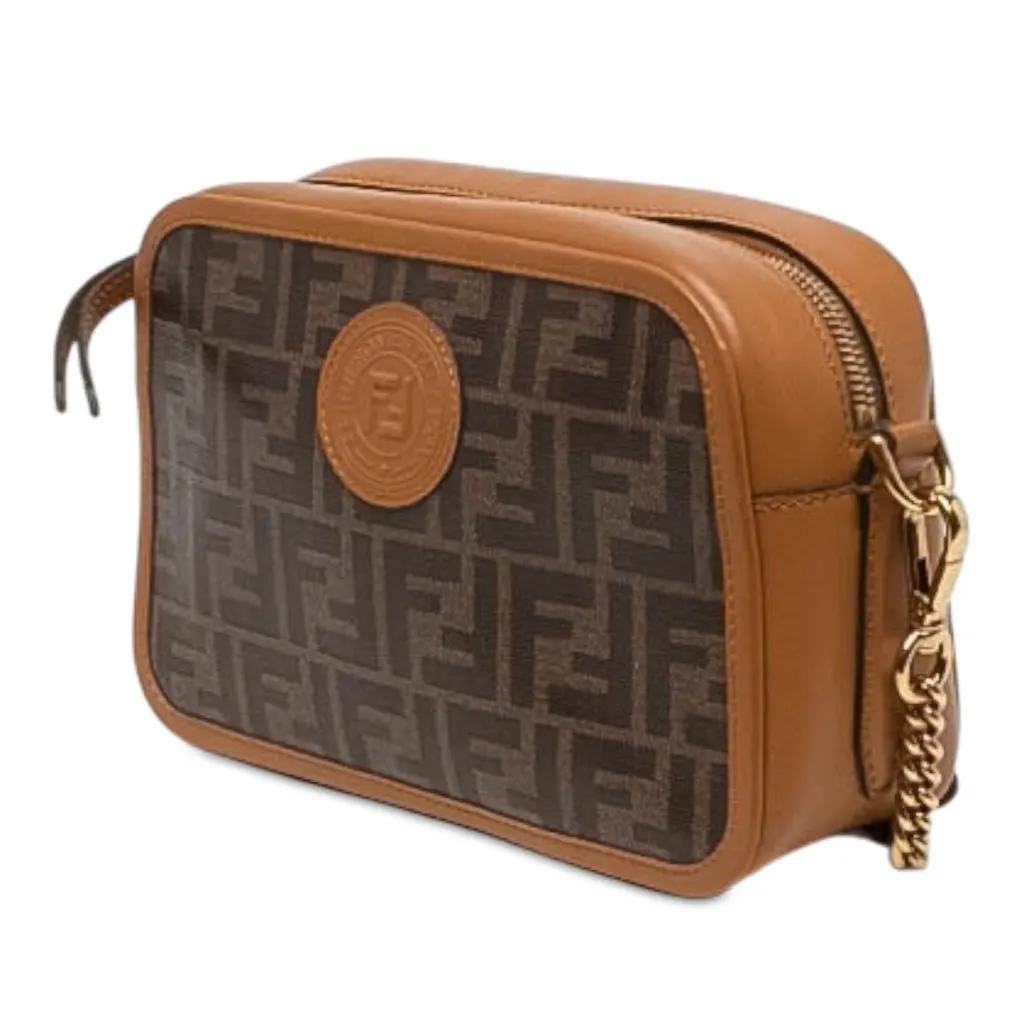 Fendi Glazed Fabric Vitello Century FF 1974 Camera Bag Brown Canvas Very good - Back View