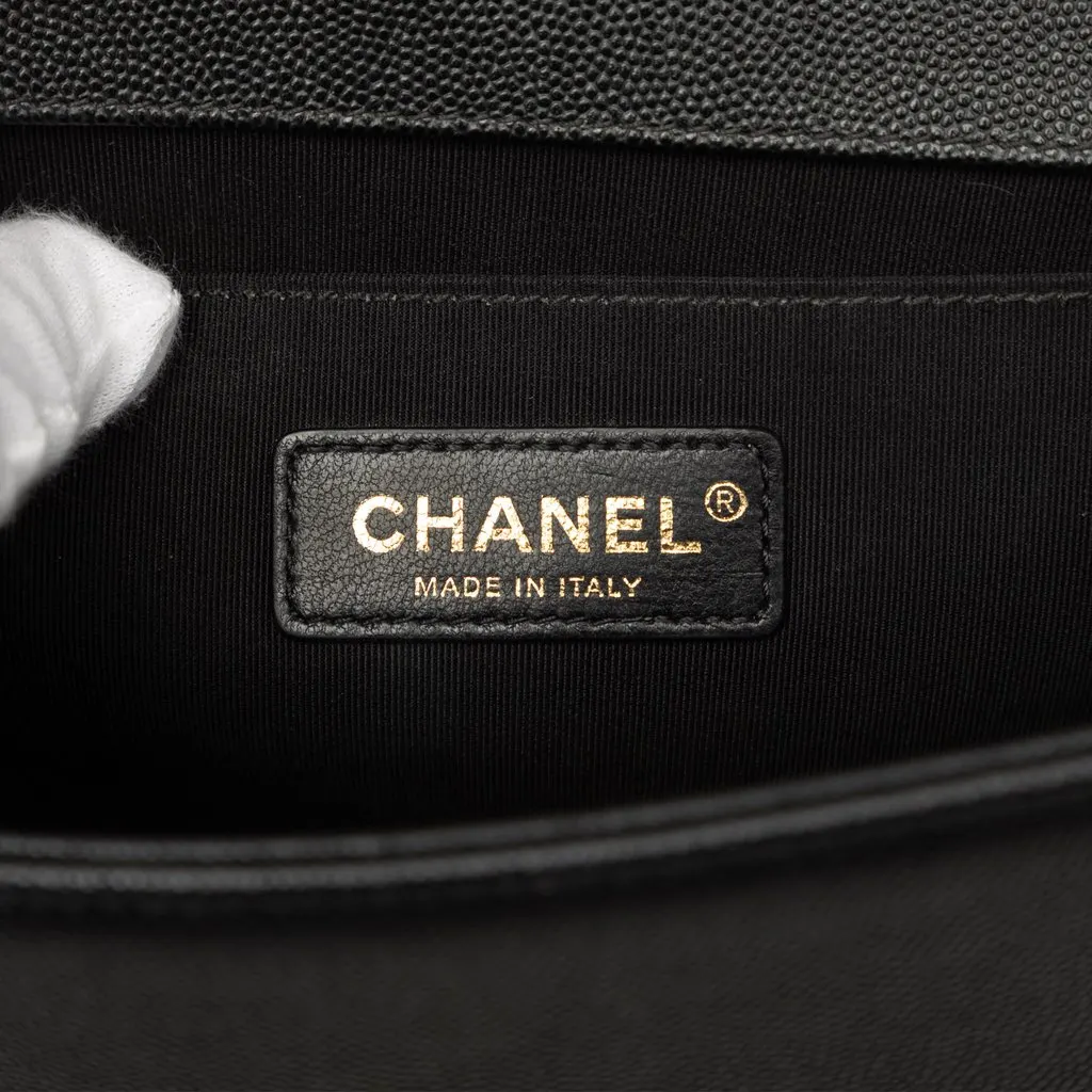 Chanel Old Medium Quilted Caviar Boy Flap Black Leather Very good - Box View