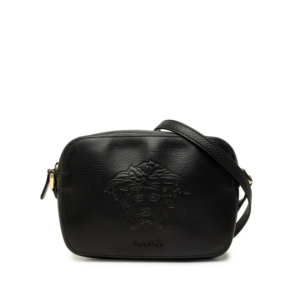 Versace Embossed Leather Palazzo Medusa Camera Bag Black Leather Good - Front View