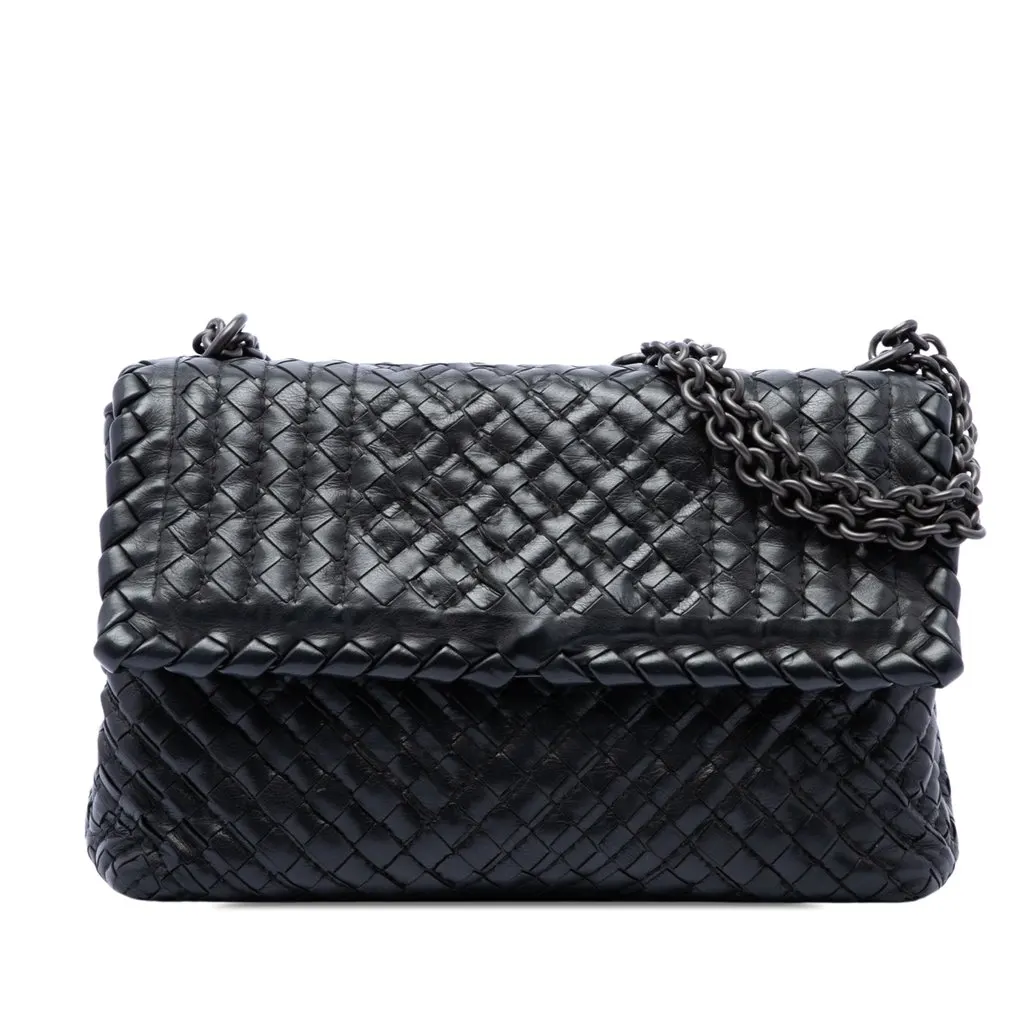 Bottega Veneta Small Nappa Intrecciato Boutis Olimpia Shoulder Bag Black Leather Very good - Front View