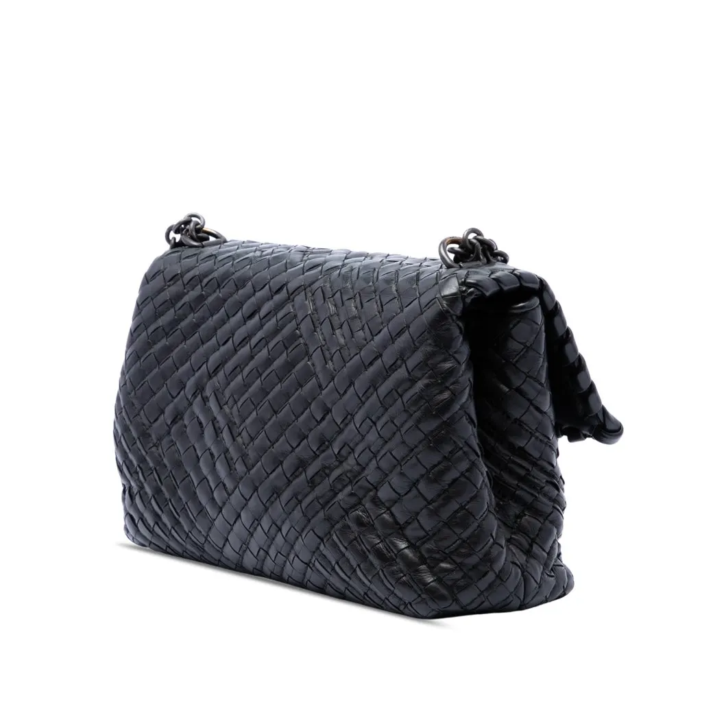 Bottega Veneta Small Nappa Intrecciato Boutis Olimpia Shoulder Bag Black Leather Very good - Back View