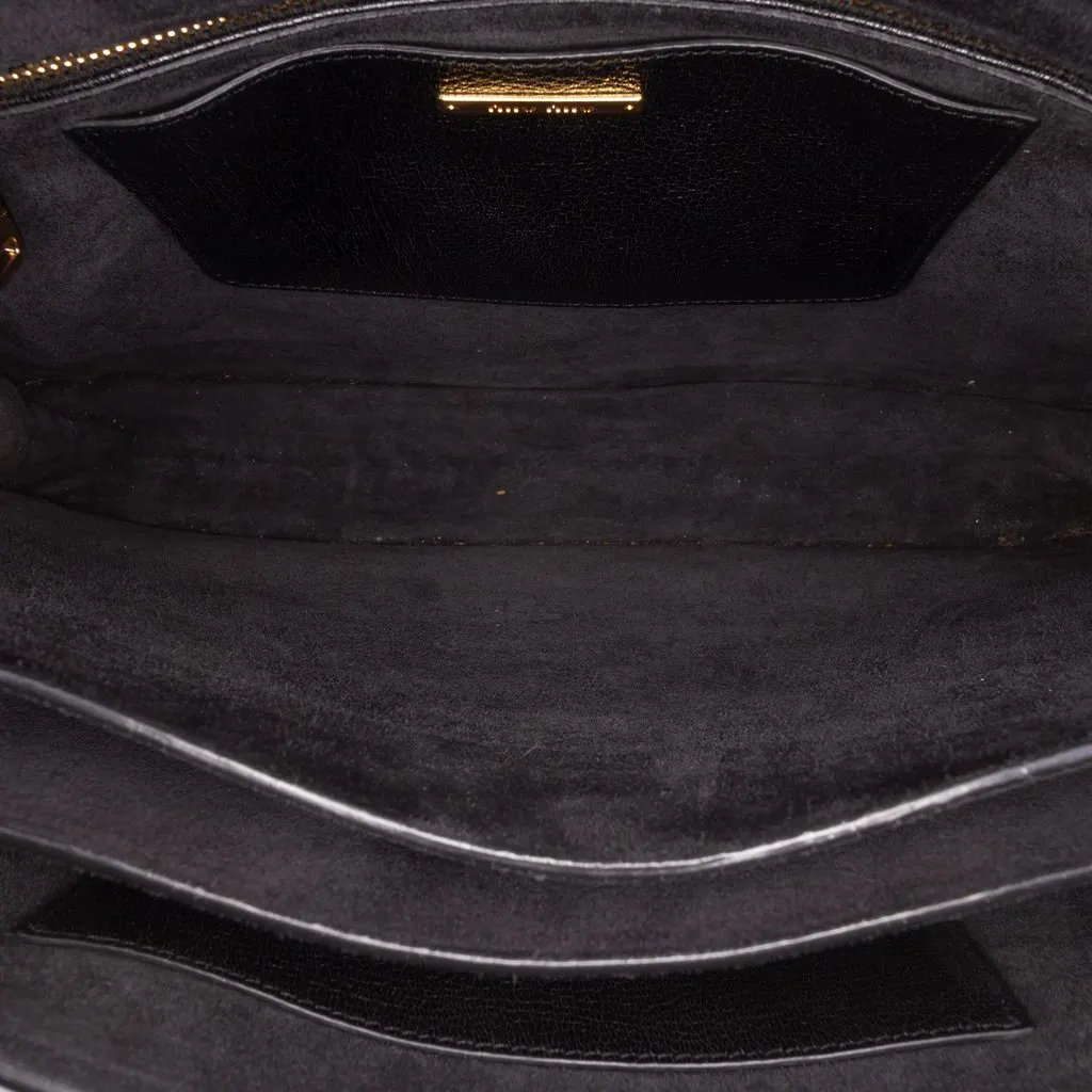 Miu Miu Printed Goatskin Madras Top Handle Bag Black Leather Very good - Model View
