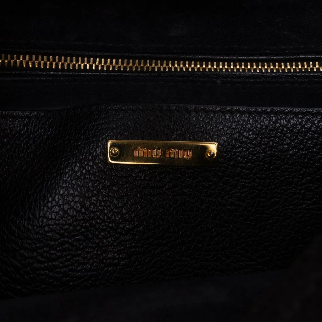 Miu Miu Printed Goatskin Madras Top Handle Bag Black Leather Very good - Box View