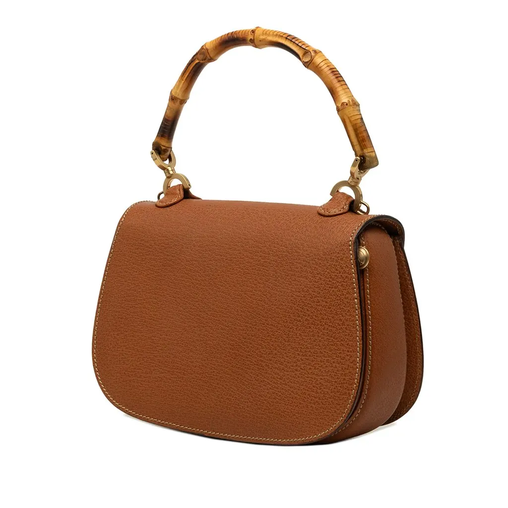 Gucci Small Grained Calfskin Bamboo Night Brown Leather Good - Back View