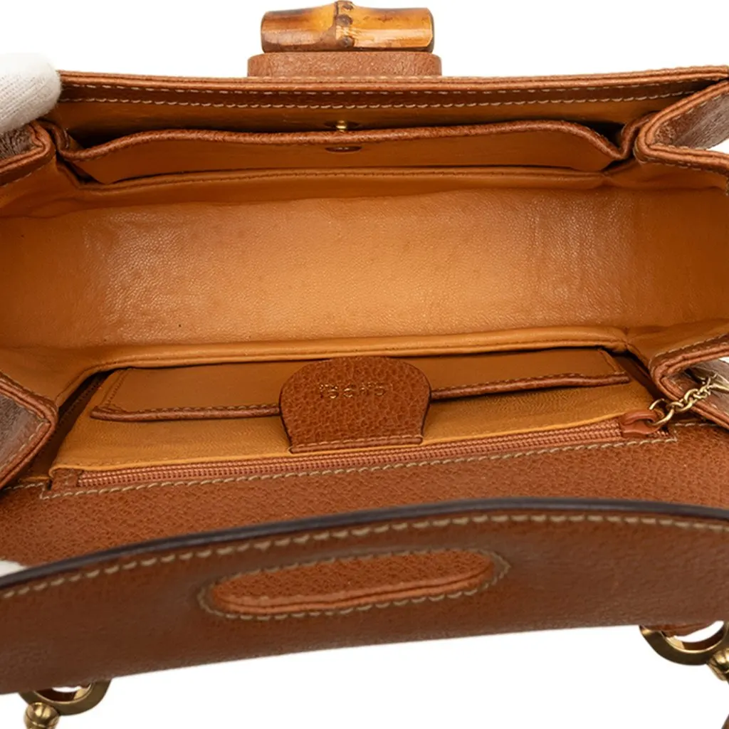 Gucci Small Grained Calfskin Bamboo Night Brown Leather Good - Model View