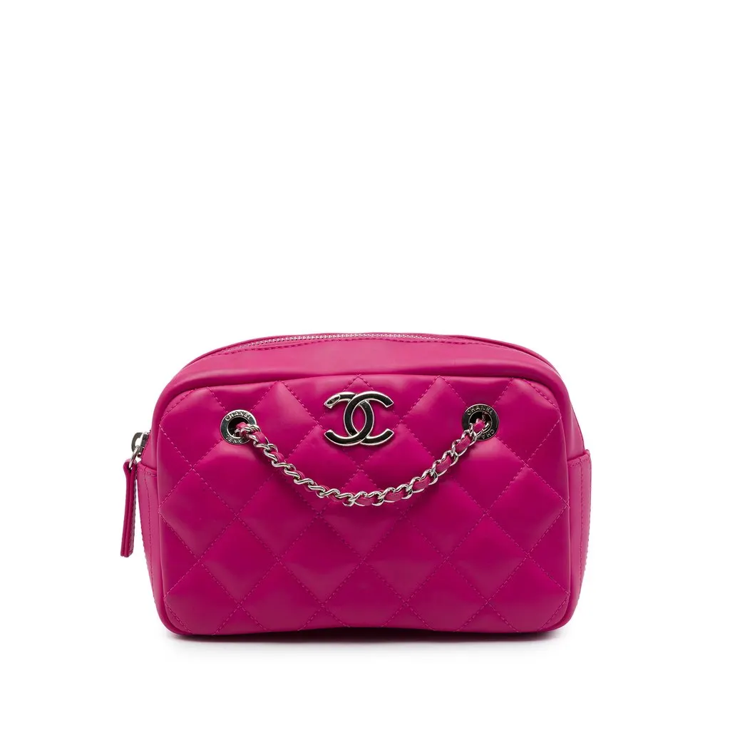 Chanel Small CC Quilted Rubberized Lambskin Coco Rain Camera Bag Pink Leather Very good - Front View