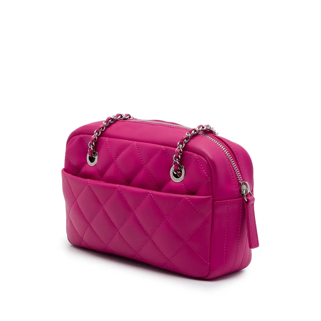 Chanel Small CC Quilted Rubberized Lambskin Coco Rain Camera Bag Pink Leather Very good - Back View