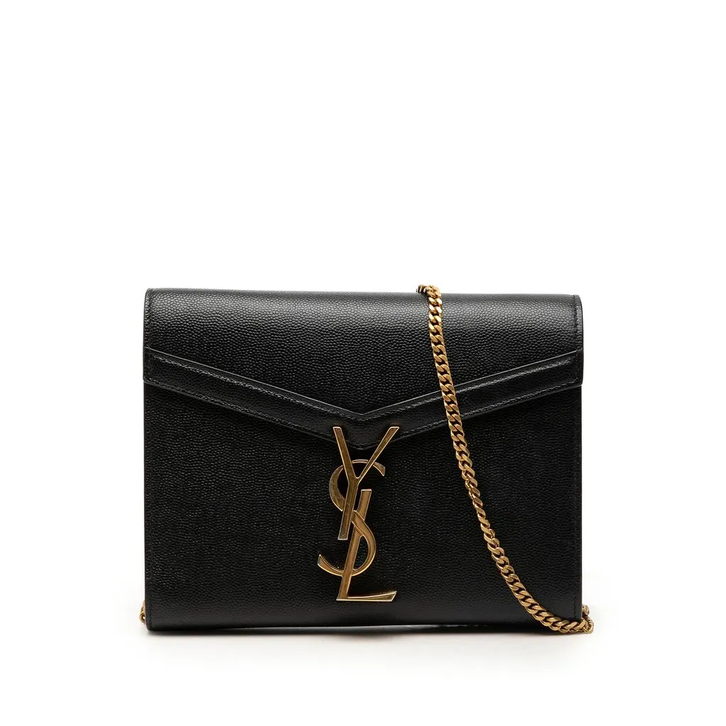 Saint Laurent Grain De Poudre Monogram Cassandra Chain Wallet Black Leather Very good - Front View