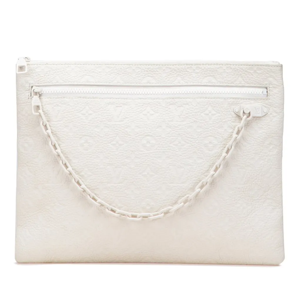 Louis Vuitton Monogram Taurillon A4 Pouch White Leather Very good - Front View