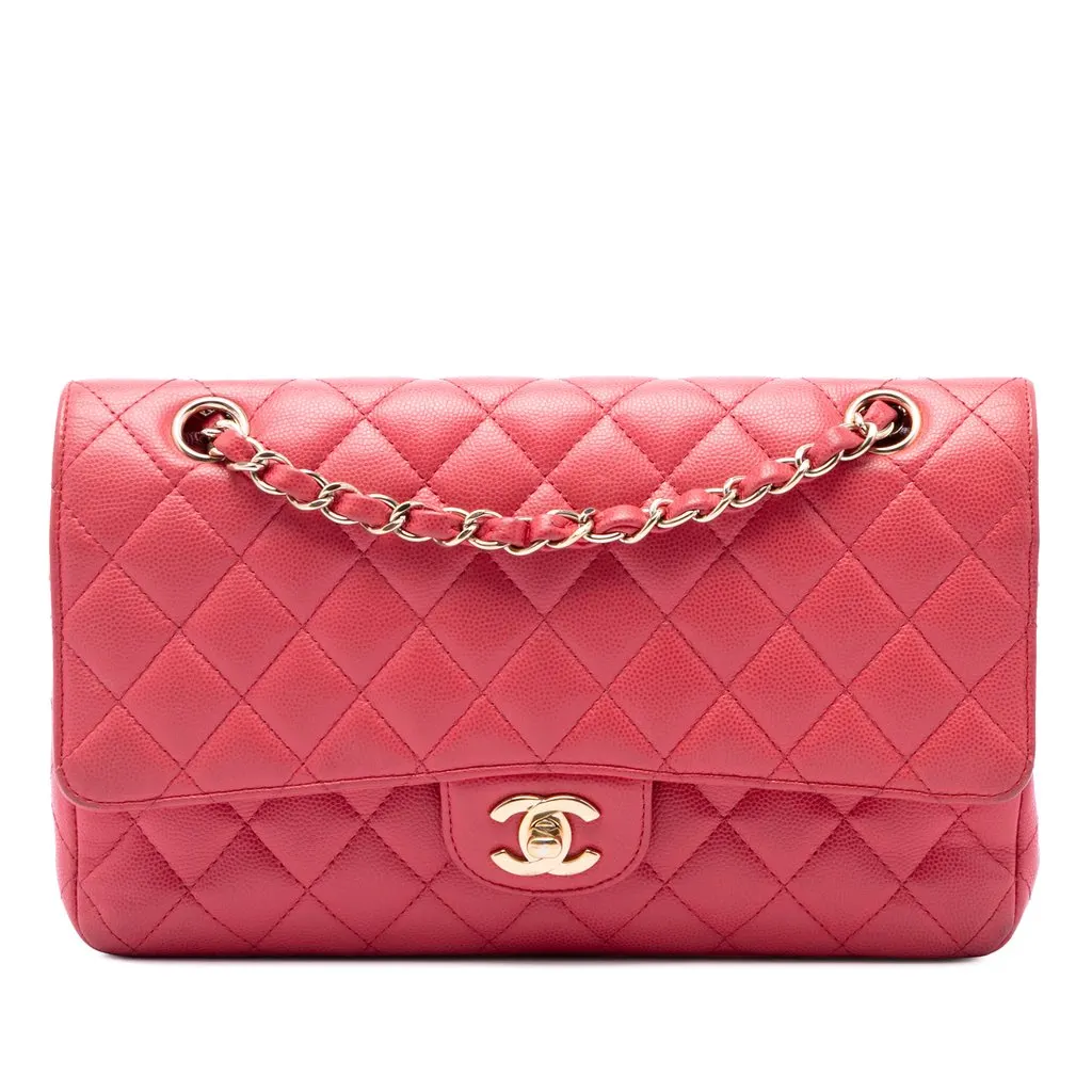 Chanel Medium Classic Caviar Double Flap Pink Leather Very good - Front View