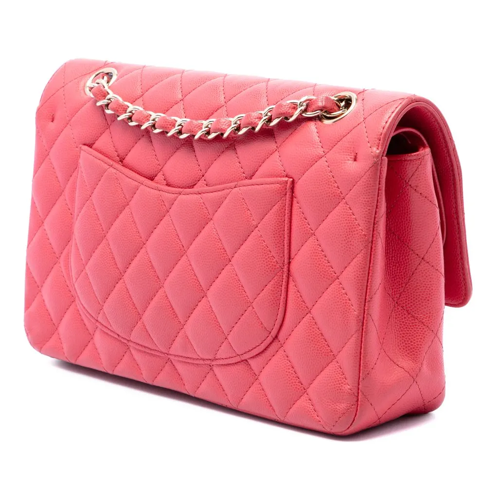 Chanel Medium Classic Caviar Double Flap Pink Leather Very good - Back View