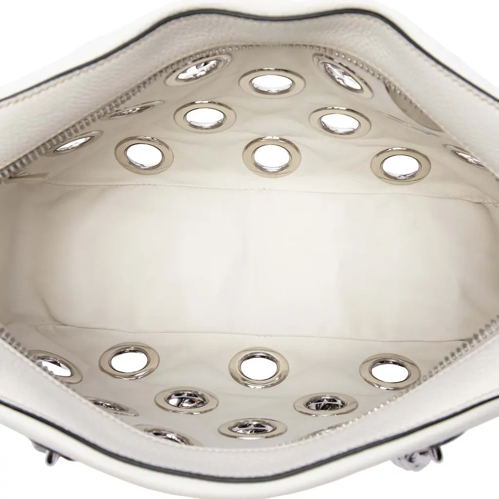 Prada Vitello Daino Grommet Chain Shoulder Bag White Leather Very good - Model View