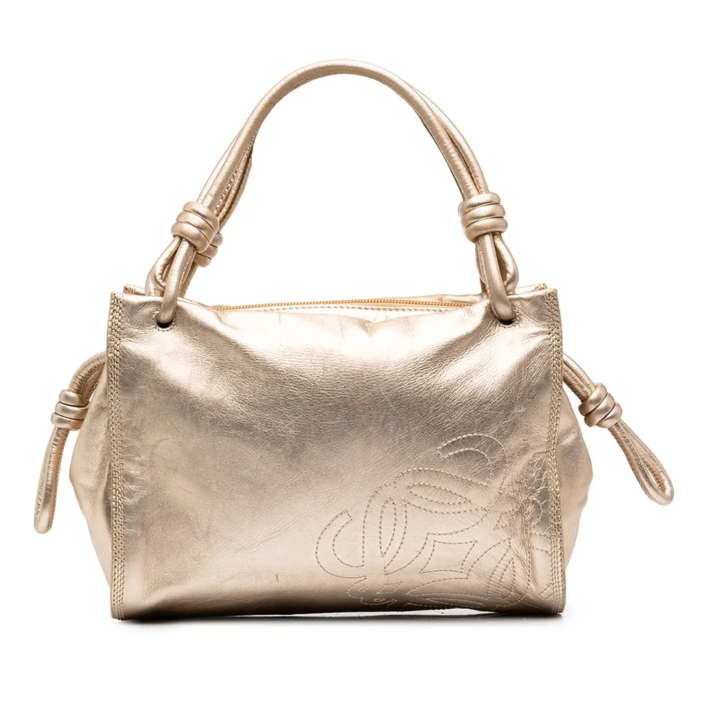 Loewe Metallic Nappa Anagram Knot Handbag Gold Leather Good - Front View