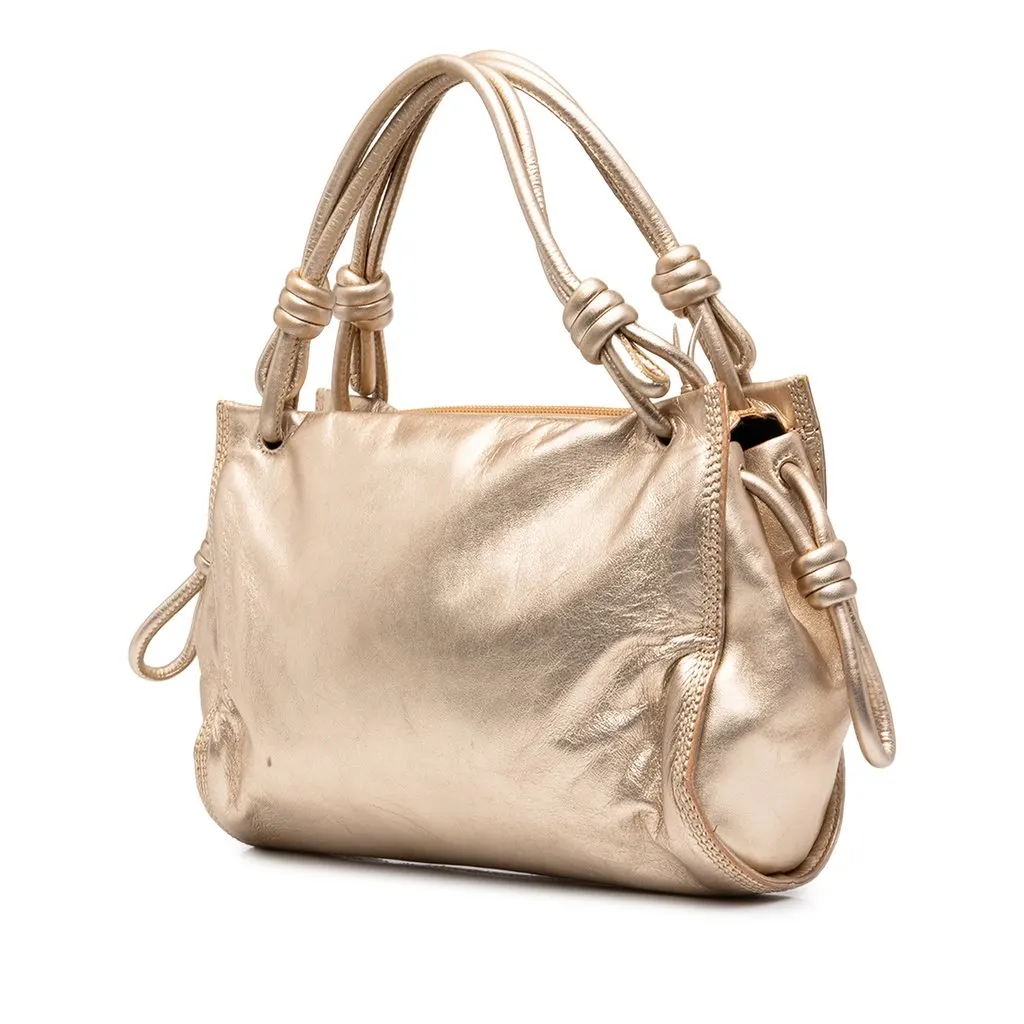 Loewe Metallic Nappa Anagram Knot Handbag Gold Leather Good - Back View