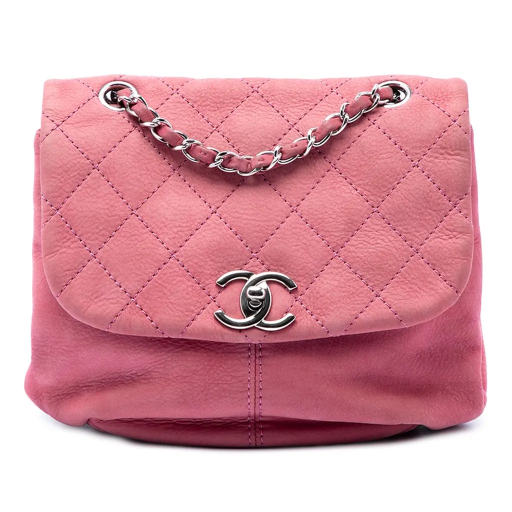 Chanel Mini Quilted Nubuck Trianon Messenger Flap Pink Leather Very good - Front View
