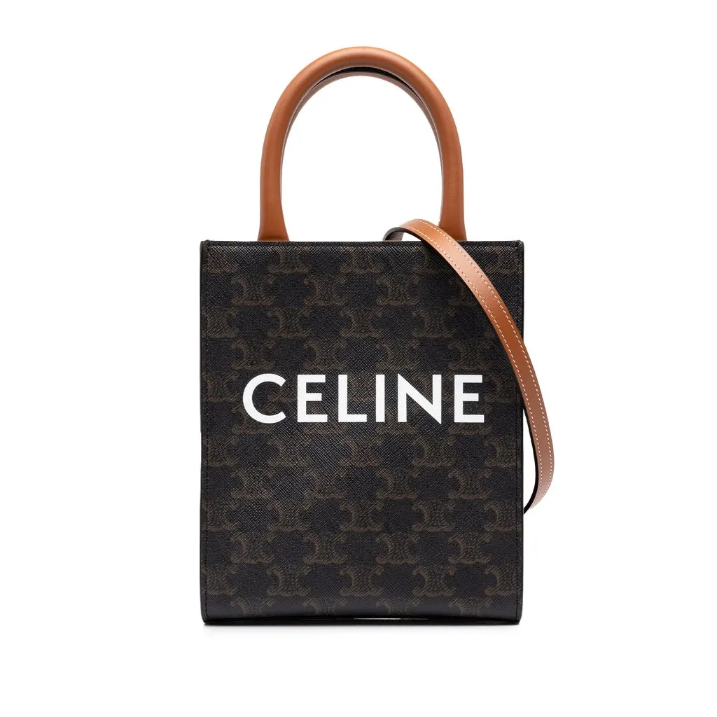 Celine Mini Triomphe Coated Canvas Vertical Cabas Satchel Brown Canvas Very good - Front View