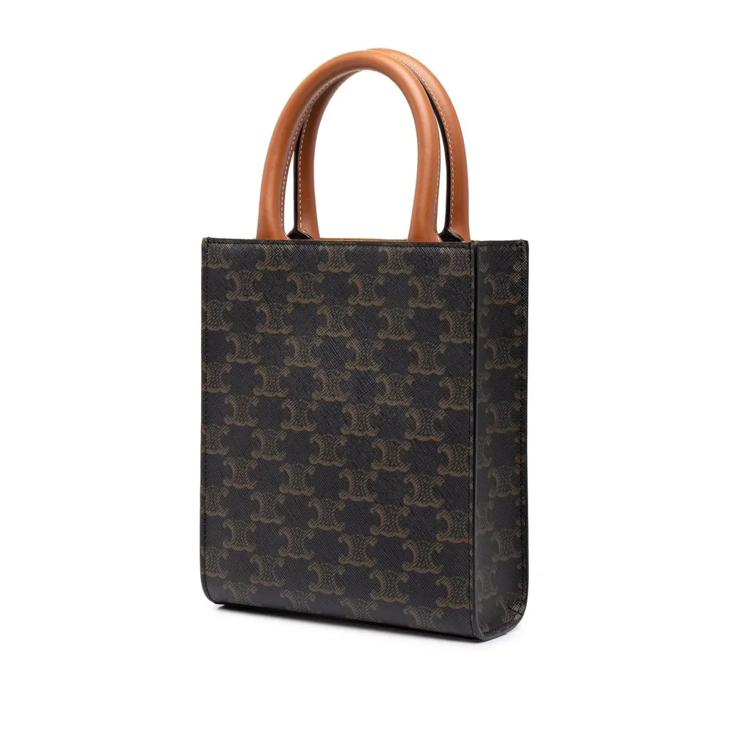 Celine Mini Triomphe Coated Canvas Vertical Cabas Satchel Brown Canvas Very good - Back View