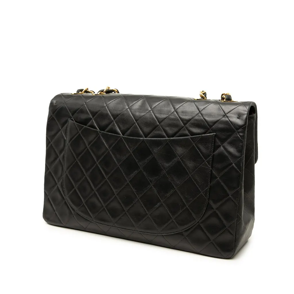 Chanel Maxi XL Classic Lambskin Single Flap Black Leather Good - Back View
