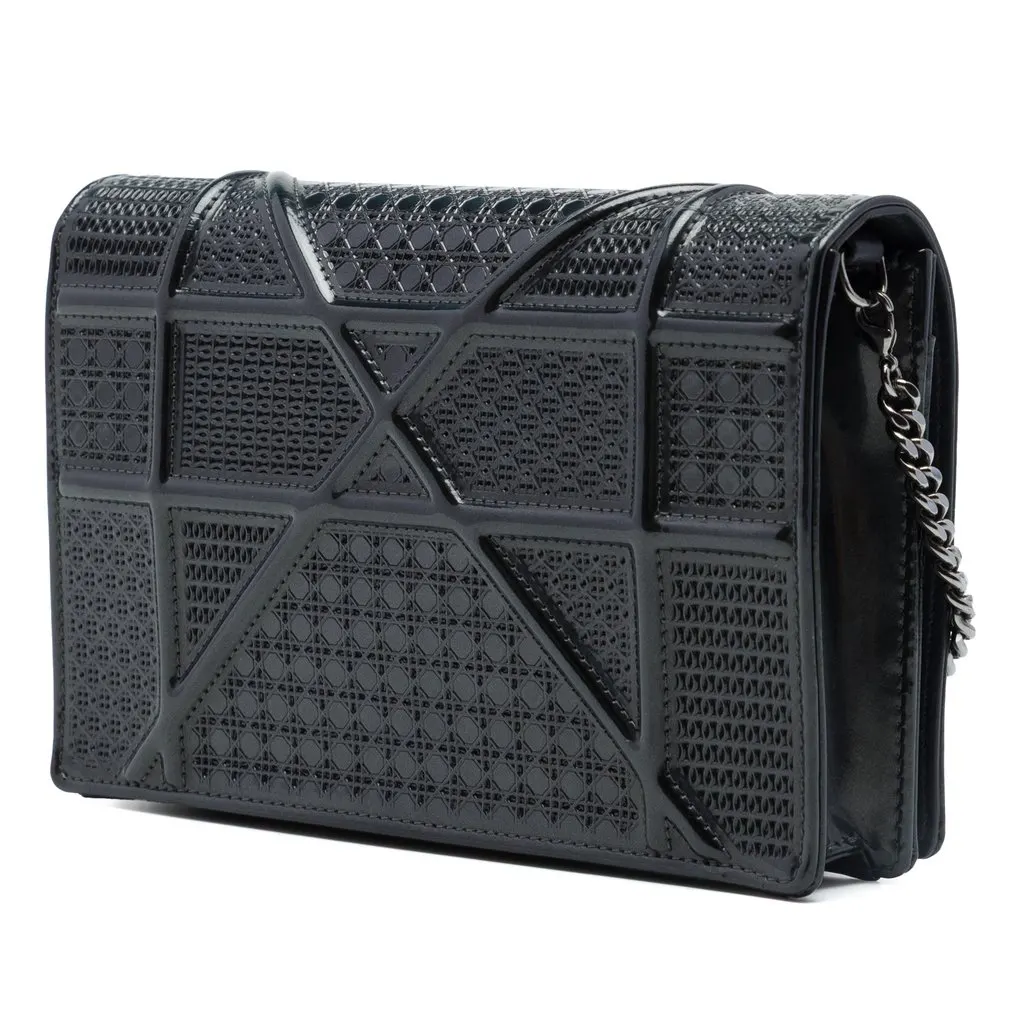 Dior Metallic Patent Microcannage Diorama Wallet on Chain Black Leather Very good - Back View