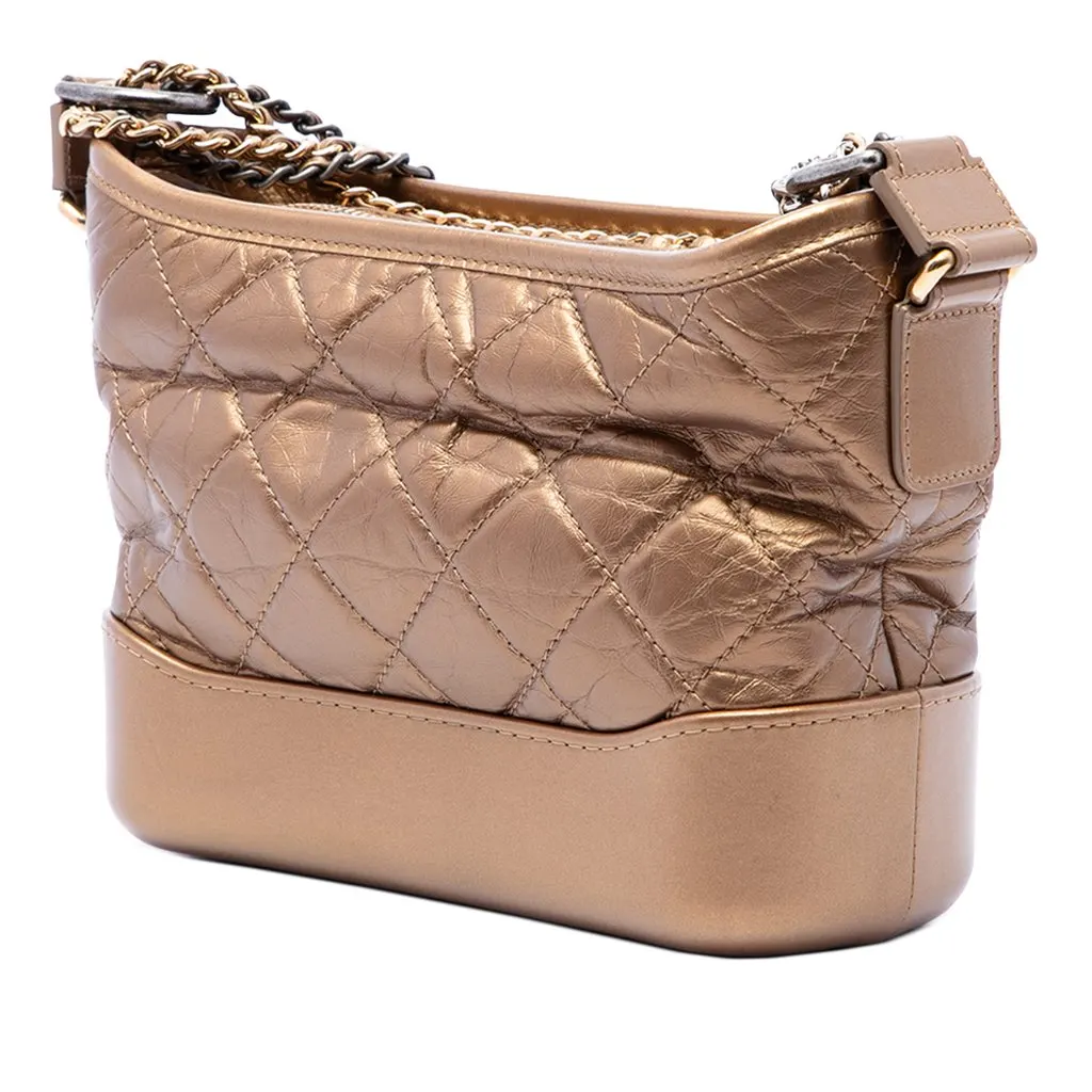 Chanel Small Quilted Metallic Aged Calfskin Gabrielle Hobo Brown Leather Very good - Back View