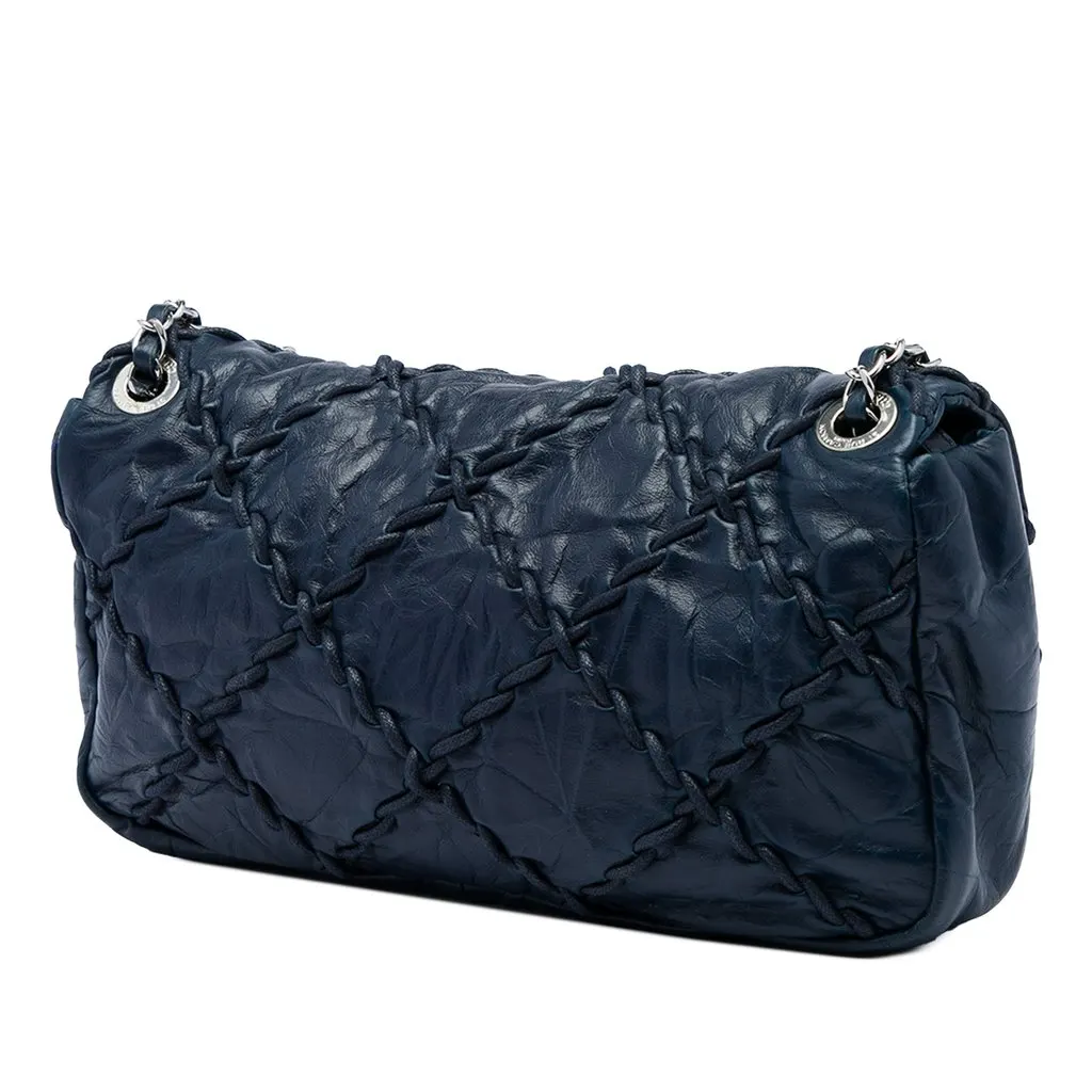 Chanel Medium Quilted Crinkled Calfskin Ultra Stitch Flap Blue Leather Very good - Back View